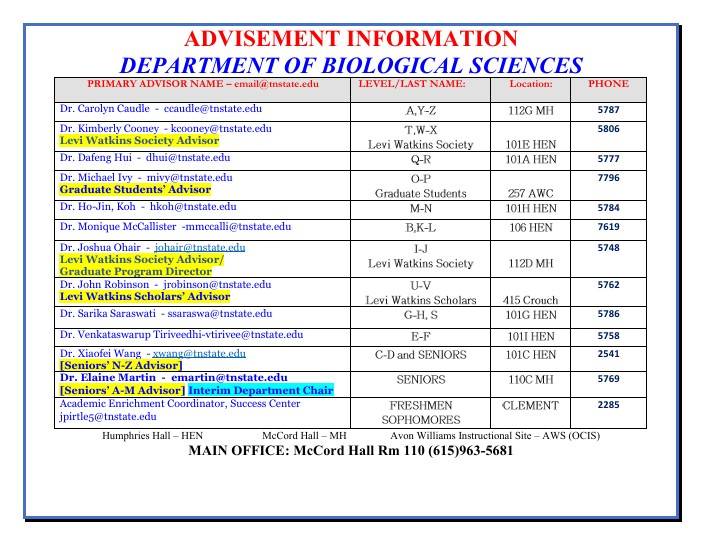 Advisement Table Fall 2026