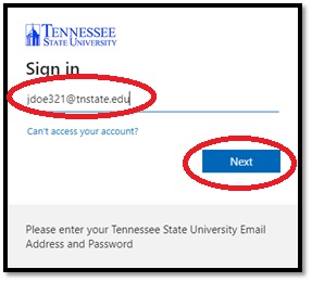 Elearn sign in page at entering TSU email address