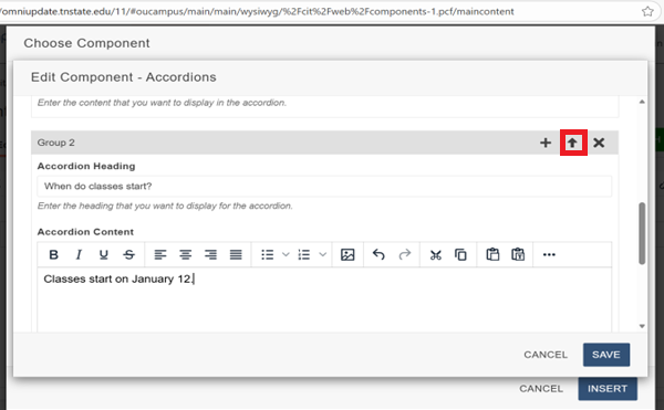 component arrow icon to reorder elements