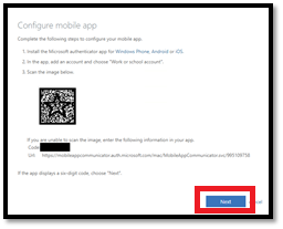 MFA Configure Mobile App Next Button