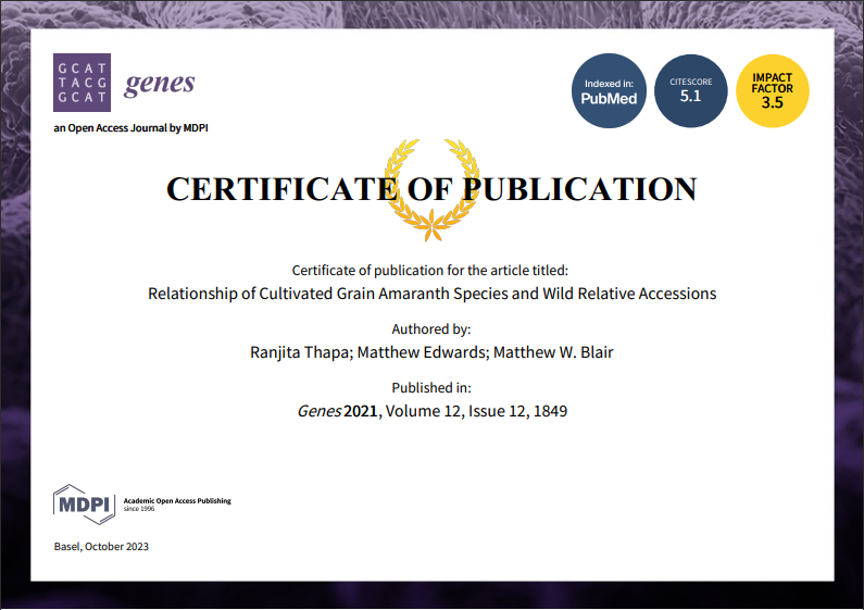 Ranjita Certificate of Publication