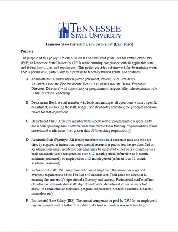 Small Picture of TSU ESP Policy