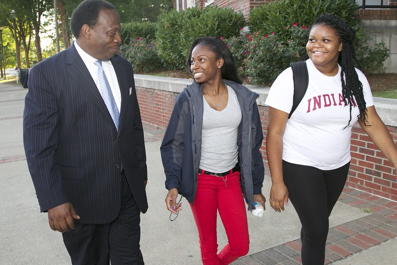 students walking on campus